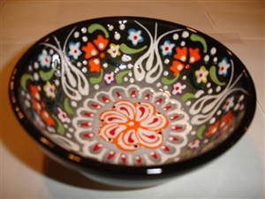 Ceramic Handpainted Bowl Intricate Black