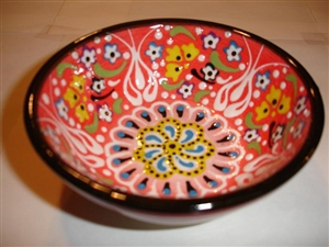 Ceramic Handpainted Bowl Intricate Light Red