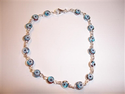 17 Light Blue eye thin Silver Bracelet 7.5"