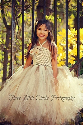 Burlap and Lace Couture Flower Girl Tutu Dress