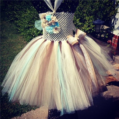 aqua burlap and lace couture Tutu Dress