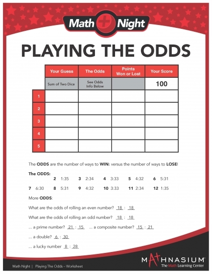 Replacement Playing the Odds Worksheet 3+