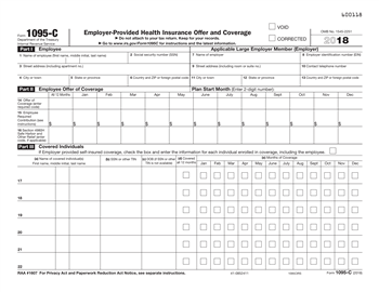 1095-C IRS Copy Health Insurance Offer 500 Sheets