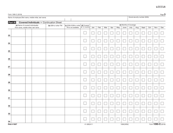 1095-C IRS Copy Health Insurance Offer Continuation 50 sheets