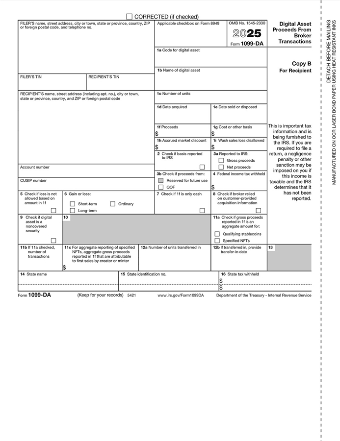 1099-DA Copy B 2-Up Pack of 50 Sheets