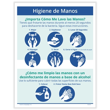 Hand Hygiene Instructions Poster (Pack of 3) - Spanish