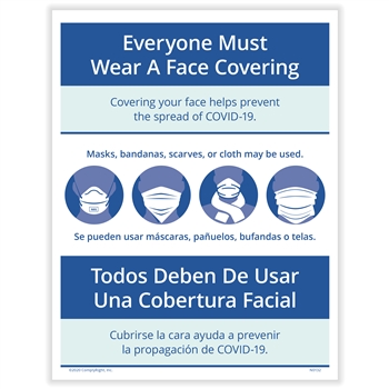 Everyone Must Wear a Face Covering Posting Notice - Bilingual (Pack of 3) - Spanish