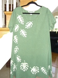 Sage green play dress with big leaves