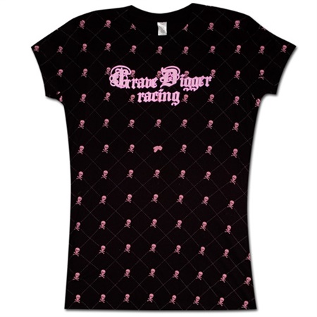 Grave Digger Ladies Pink Skully Tee