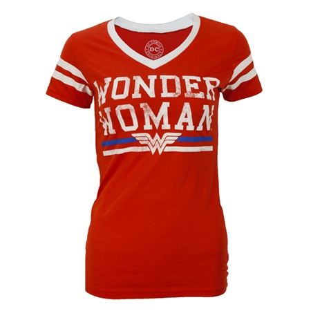 Wonder Woman Varsity V-Neck Ladies Tee