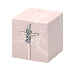 Small Pink Cube w/Praying Girl on Cross