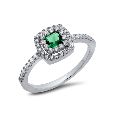 Halo Green Square Ring