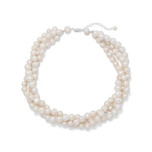 Triple Strand White Cultured Freshwater Pearl Necklace