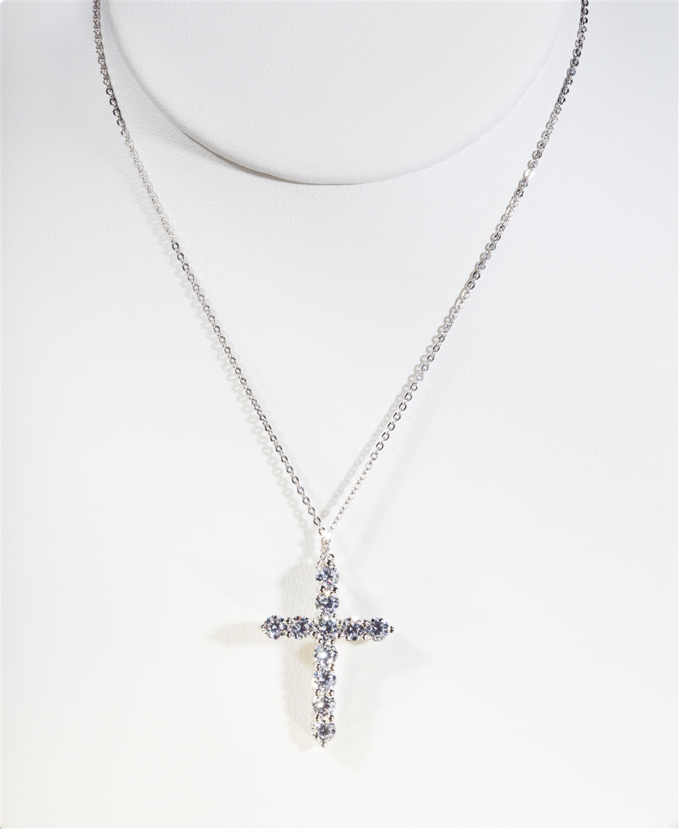 Beautiful Cross Necklace, .925 sterling silver, CZ Stones