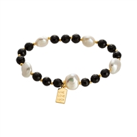 Black Agate & Freshwater Pearl Stretch Bracelet