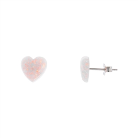 Lab Created Pink Heart Opal Earrings