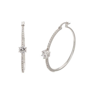 Sterling Silver & CZ-Solitaire Hoop Earrings