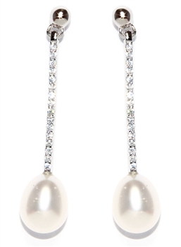 White Freshwater Pearl Long Drop Earrings