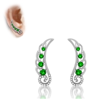 .925 Sterling Silver Green CZ Ear Crawlers