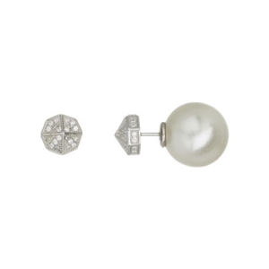 Double-Sided Earrings with Synthetic Pearl and Fancy Pyramid