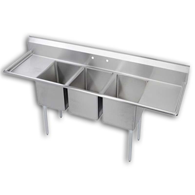 3 Compartment Sink 18" Dual Drainboards