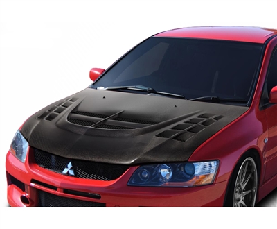 2003 - 2005 Mitsubishi EVO VIII VT-X Style Carbon Fiber Hood - Carbon Creations