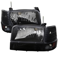 1992 - 1996 Ford F-150 Euro Style Headlights + Bumper + Corner Lights - Black