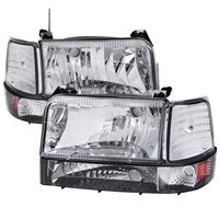 1992 - 1996 Ford F-150 Euro Style Headlights + Bumper + Corner Lights - Chrome