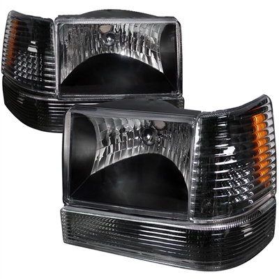 1993 - 1998 Jeep Grand Cherokee Euro Style Headlights + Bumper + Corner Lights - Black