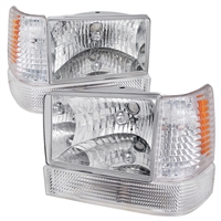 1993 - 1998 Jeep Grand Cherokee Euro Style Headlights + Bumper + Corner Lights - Chrome