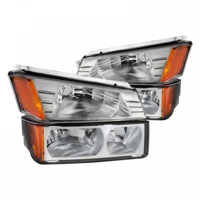 2002 - 2006 Chevy Avalanche (W/ Body Cladding) Euro Style Headlights + Bumper Lights - Chrome