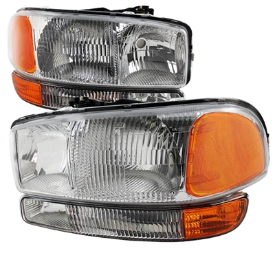 1999 - 2007 GMC Sierra Euro Style Headlights + Bumper Lights - Chrome