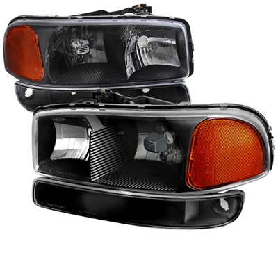 1999 - 2007 GMC Sierra Euro Style Headlights + Bumper Lights - Black