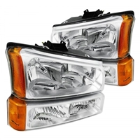 2003 - 2007 Chevy Silverado Crystal Headlights + Bumper Lights - Chrome