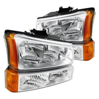 2003 - 2007 Chevy Silverado HD Crystal Headlights + Bumper Lights - Chrome