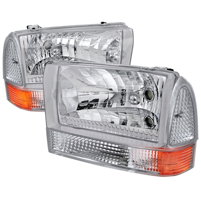 1999 - 2004 Ford Super Duty Euro Style Headlights + Corner Lights - Chrome