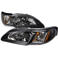 1994 - 1998 Ford Mustang 1PC Crystal Headlights - Black