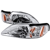 1994 - 1998 Ford Mustang 1PC Crystal Headlights - Chrome