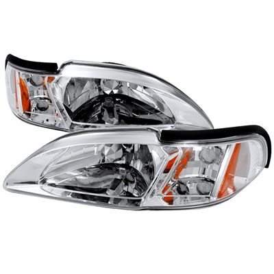 1994 - 1998 Ford Mustang 1PC Crystal Headlights - Chrome