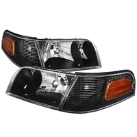 1998 - 2011 Ford Crown Victoria Euro Style Headlights + Corner Lights - Black