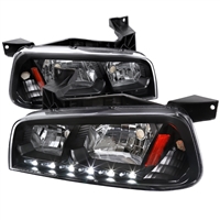 2006 - 2010 Dodge Charger 1PC Euro Style DRL Headlights - Black