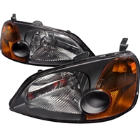 2001 - 2003 Honda Civic 2Dr / 4Dr Crystal Headlights - Black