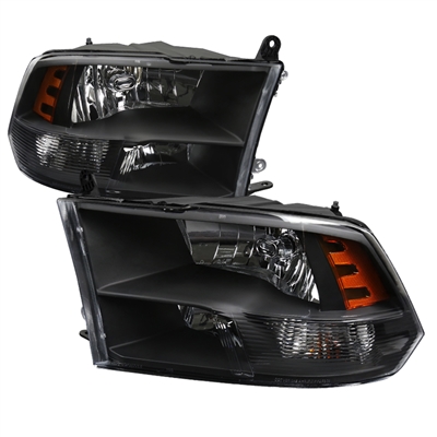 2009 - 2018 Dodge Ram 1500 Euro Style Headlights - Black