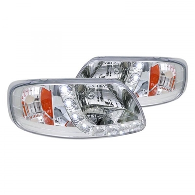1997 - 2003 Ford F-150 1PC Euro Style DRL Headlights - Chrome