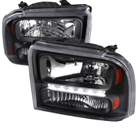 2005 - 2007 Ford Super Duty Euro Style DRL Headlights - Black