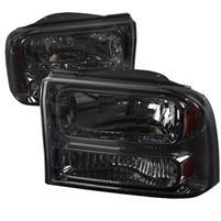 1999 - 2004 Ford Super Duty 1PC Euro Style Headlights - Smoke