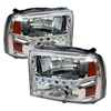 1999 - 2004 Ford Super Duty 1PC Crystal DRL Headlights - Chrome