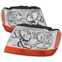 1999 - 2004 Jeep Grand Cherokee Euro Style Headlights - Chrome