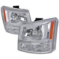 2003 - 2007 Chevy Silverado HD 1PC Crystal Headlights - Chrome