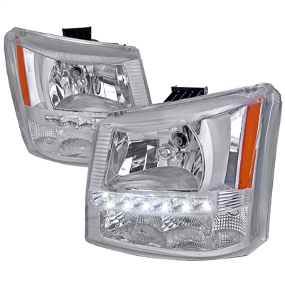 2003 - 2007 Chevy Silverado HD 1PC Crystal DRL Headlights - Chrome